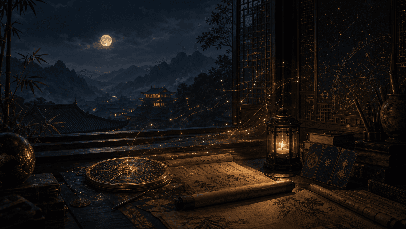 夜色书房和灯火